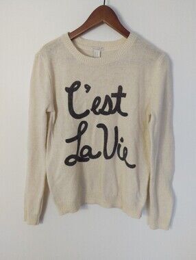 Forever 21 C'est La Vie Angora Wool Blend Knit Sweater Cream Medium